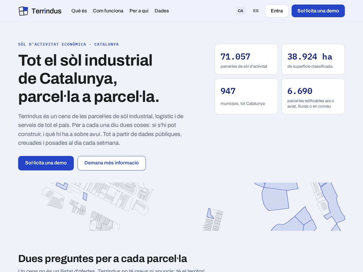Landing-page snapshot of terrindus.com