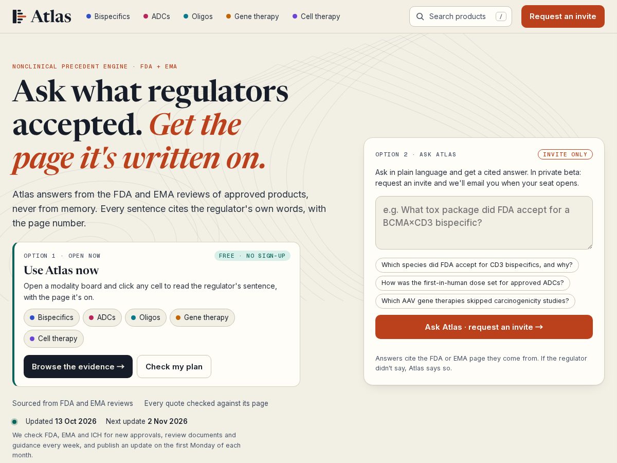 Landing-page snapshot of theatlas.bio