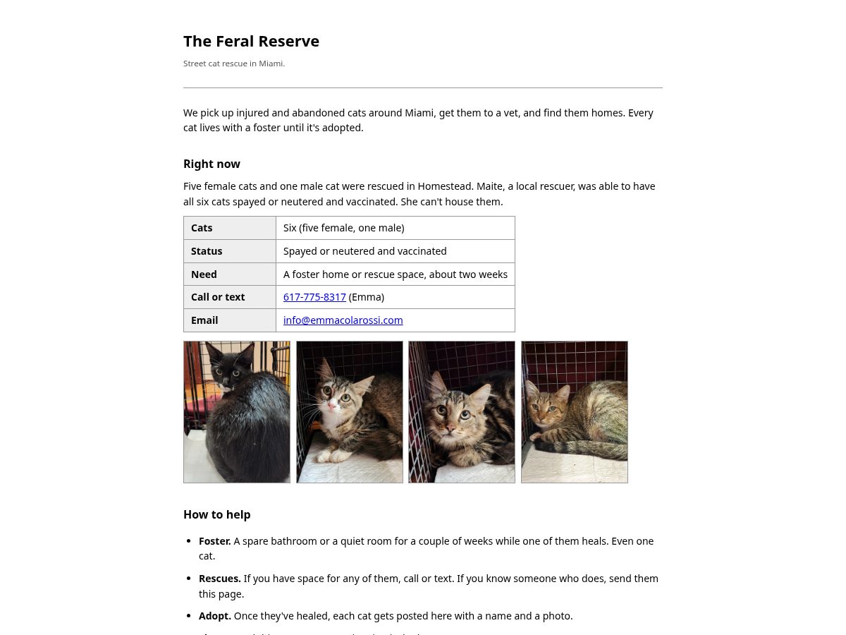 Landing-page snapshot of theferalreserve.com