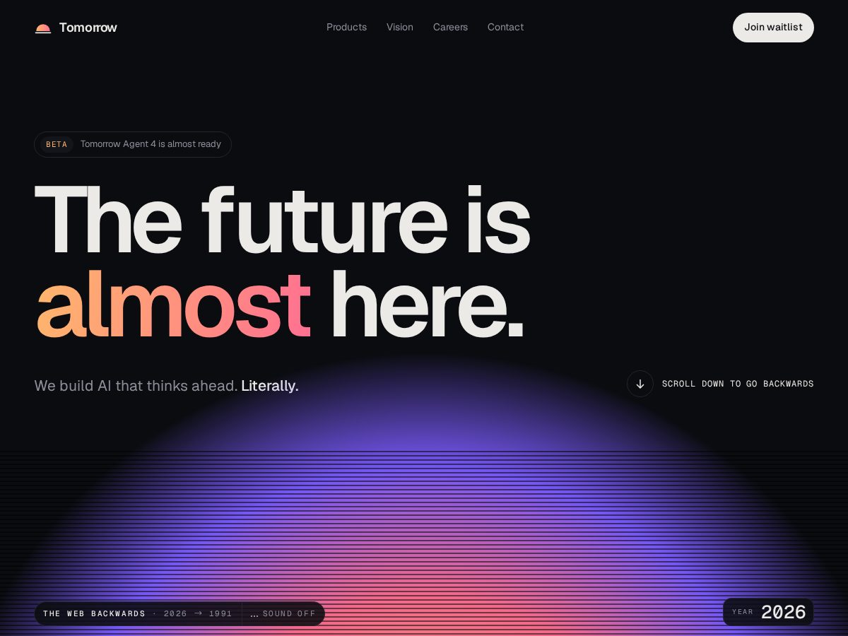 Landing-page snapshot of thewebbackwards.com