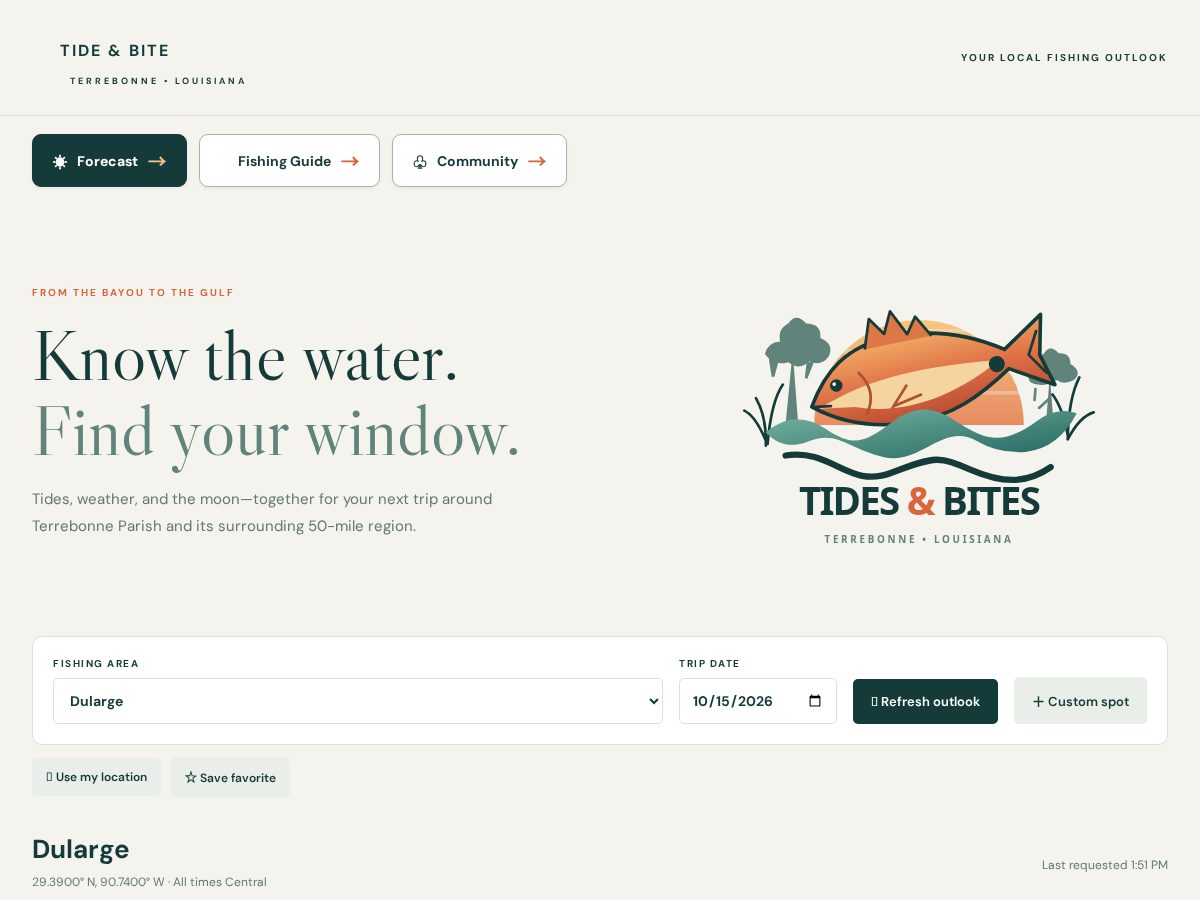 Landing-page snapshot of tidesandbites.com