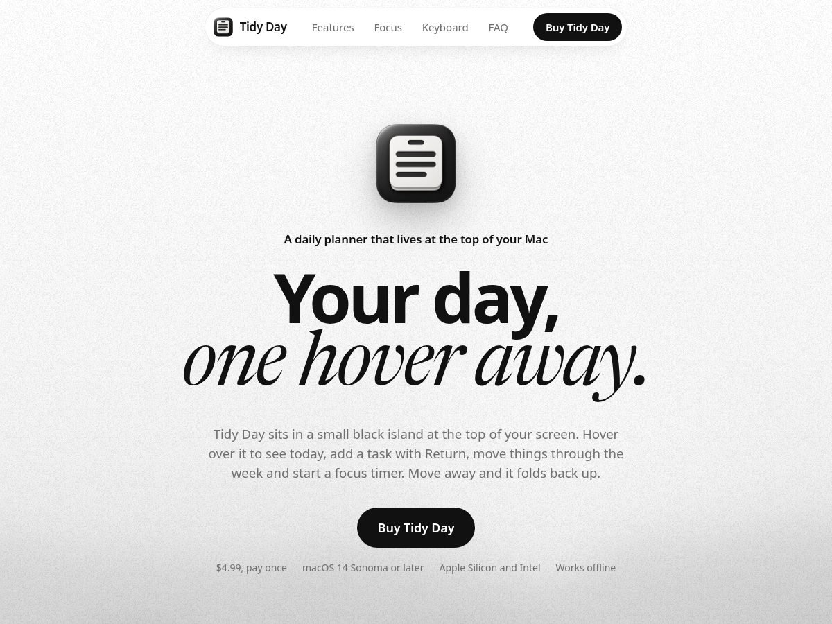 Landing-page snapshot of tidy.day