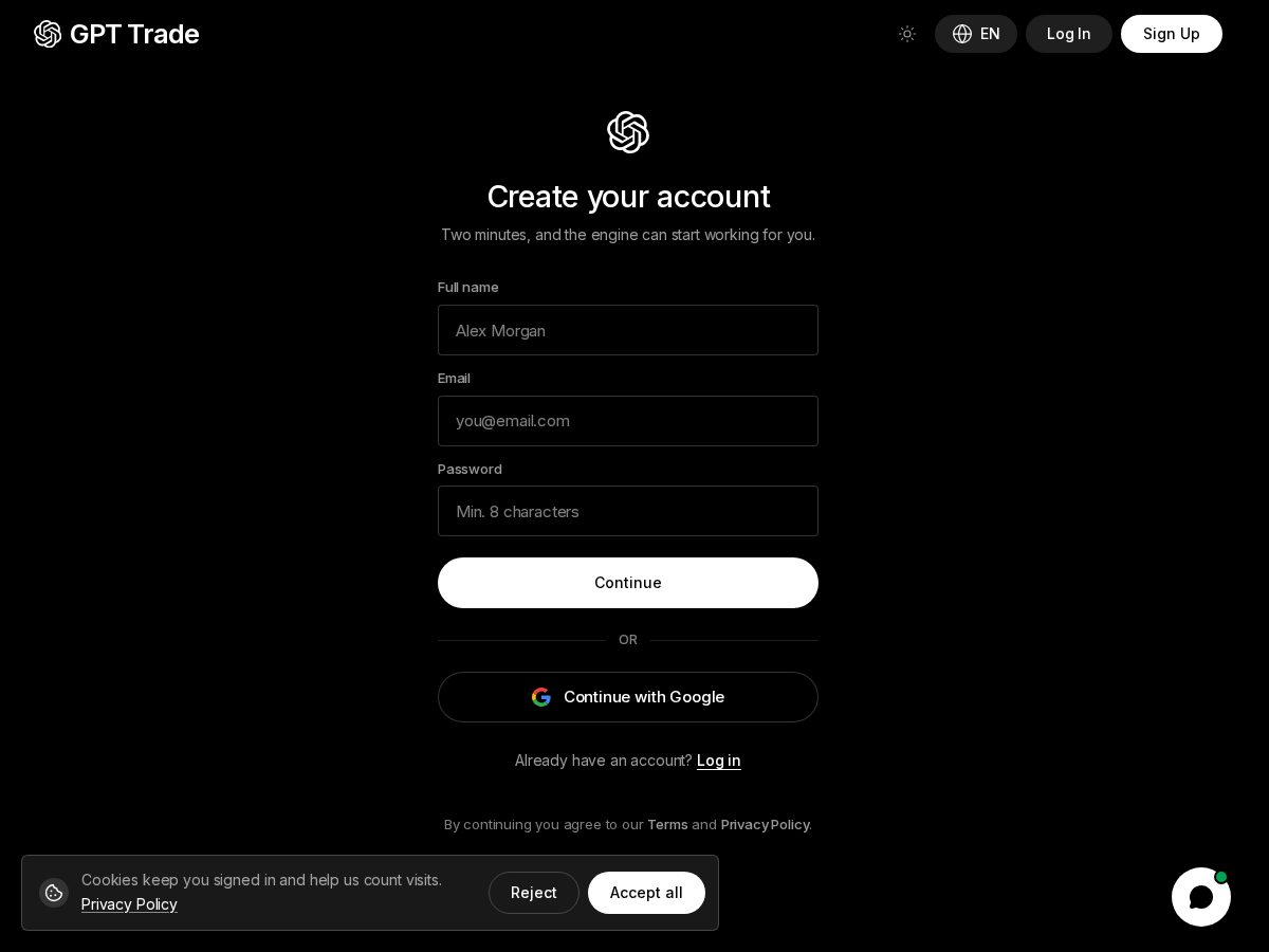 Landing-page snapshot of tradingbotgpt.net