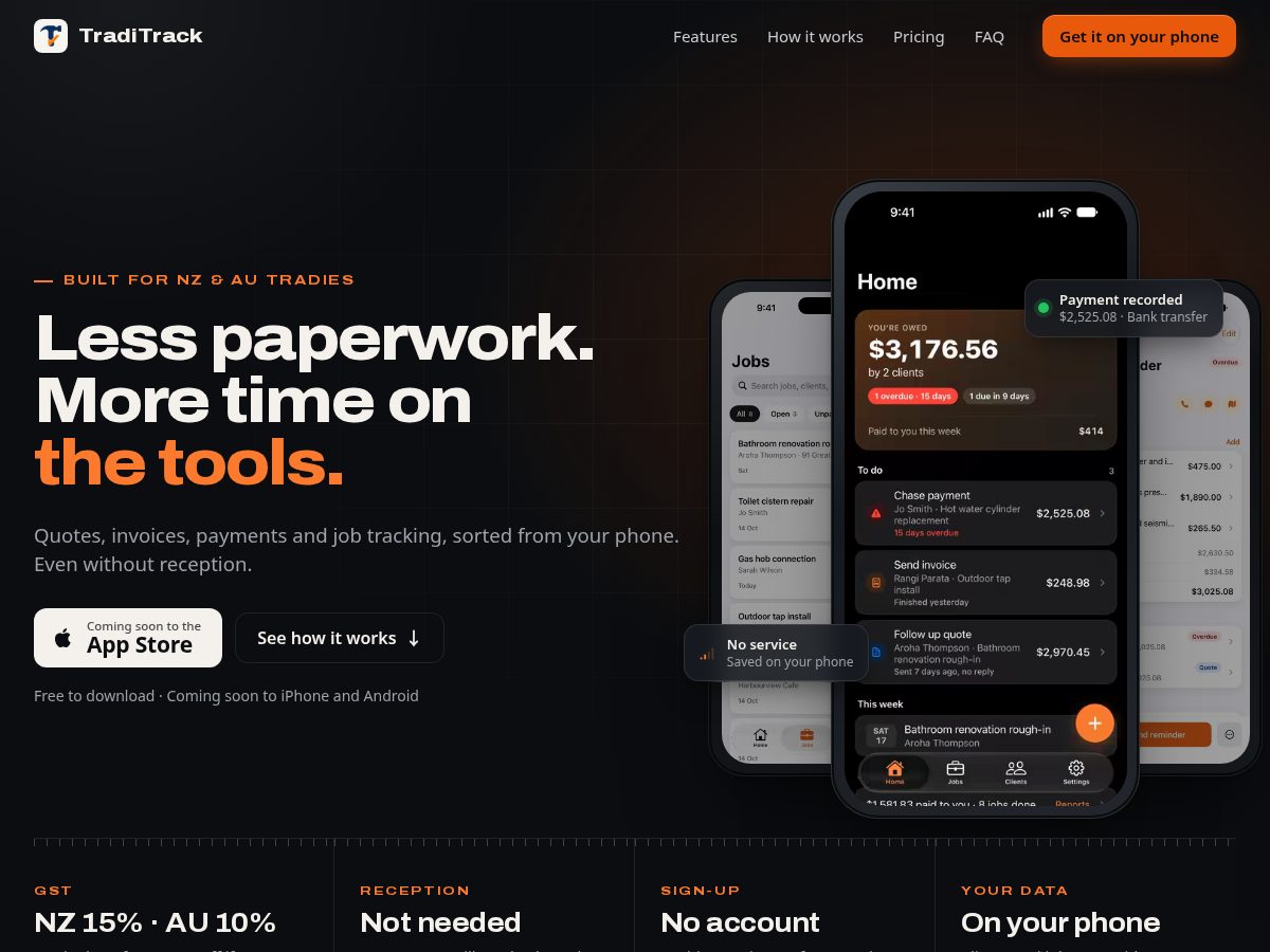 Landing-page snapshot of traditrack.app