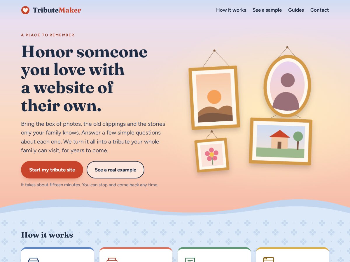 Landing-page snapshot of tributemaker.com