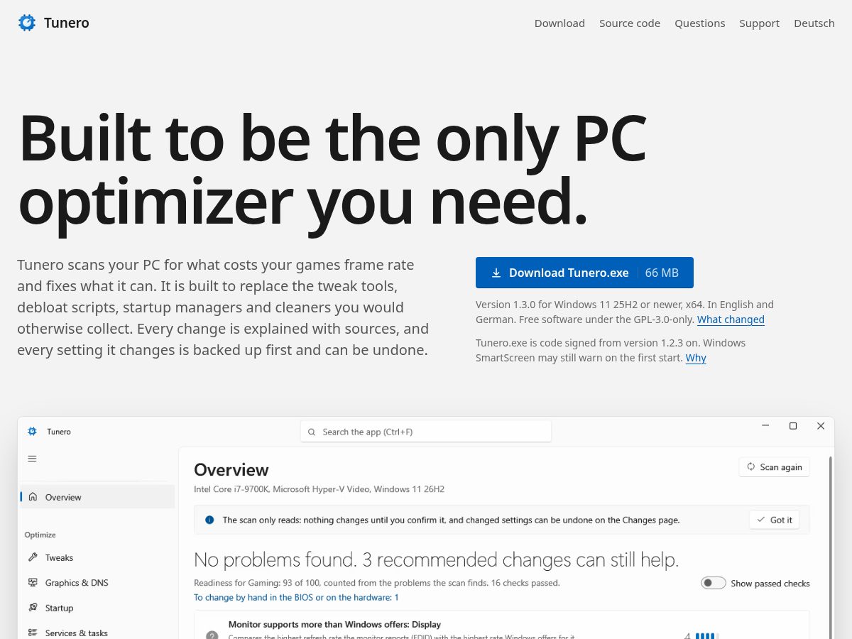 Landing-page snapshot of tunero.dev