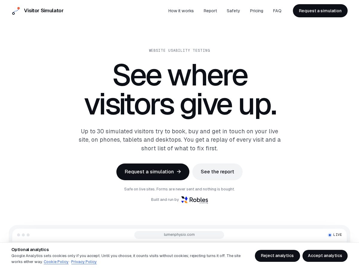 Landing-page snapshot of vistorsimulator.app