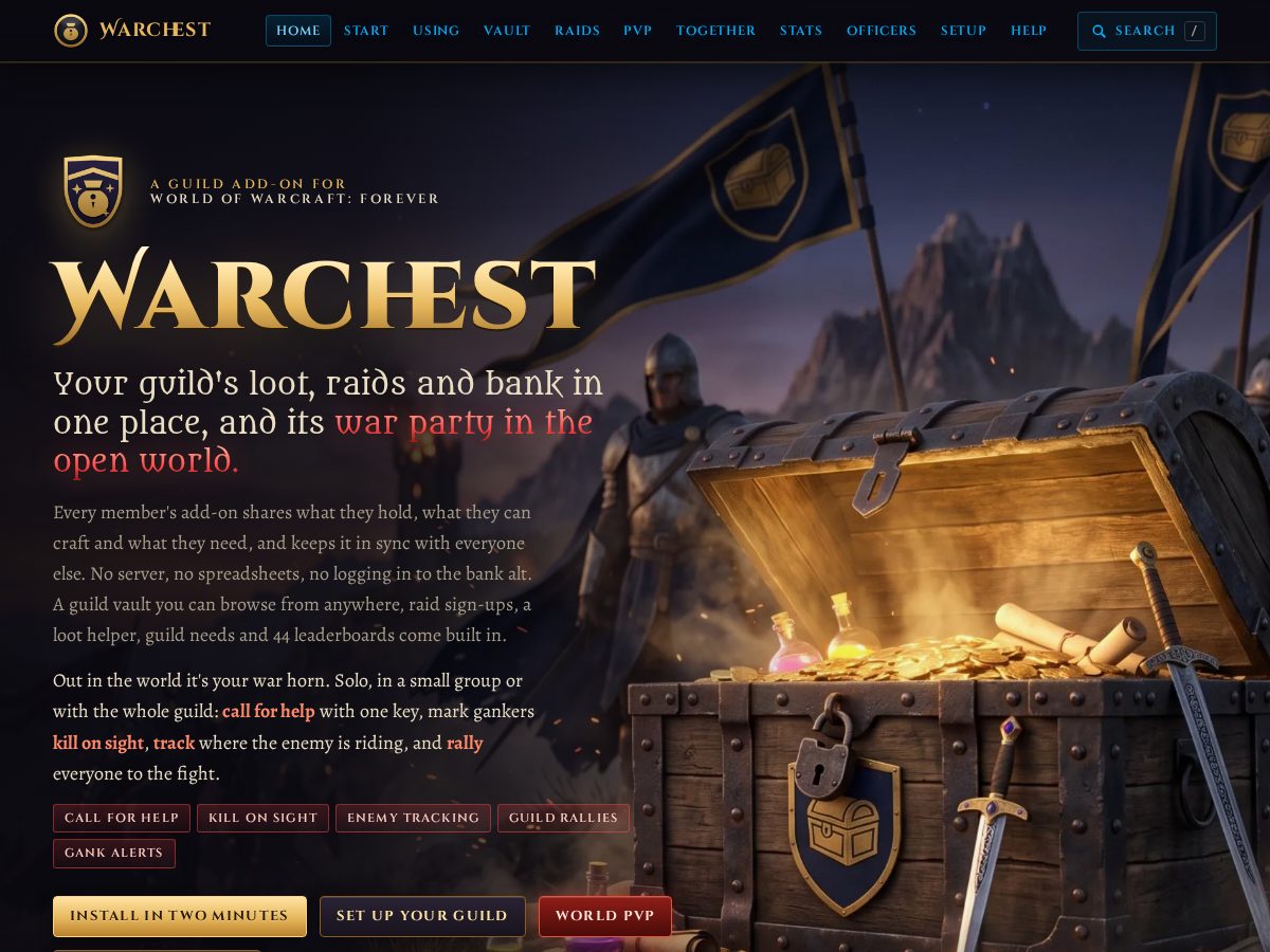 Landing-page snapshot of warchestmod.com
