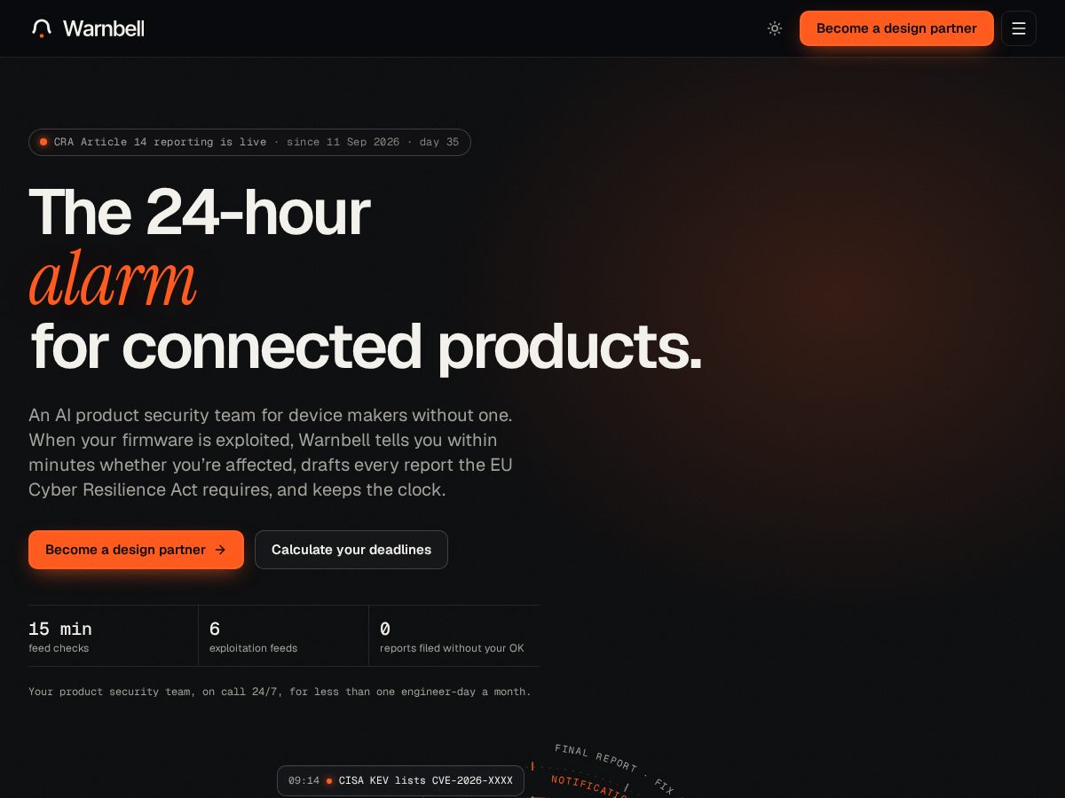 Landing-page snapshot of warnbell.com