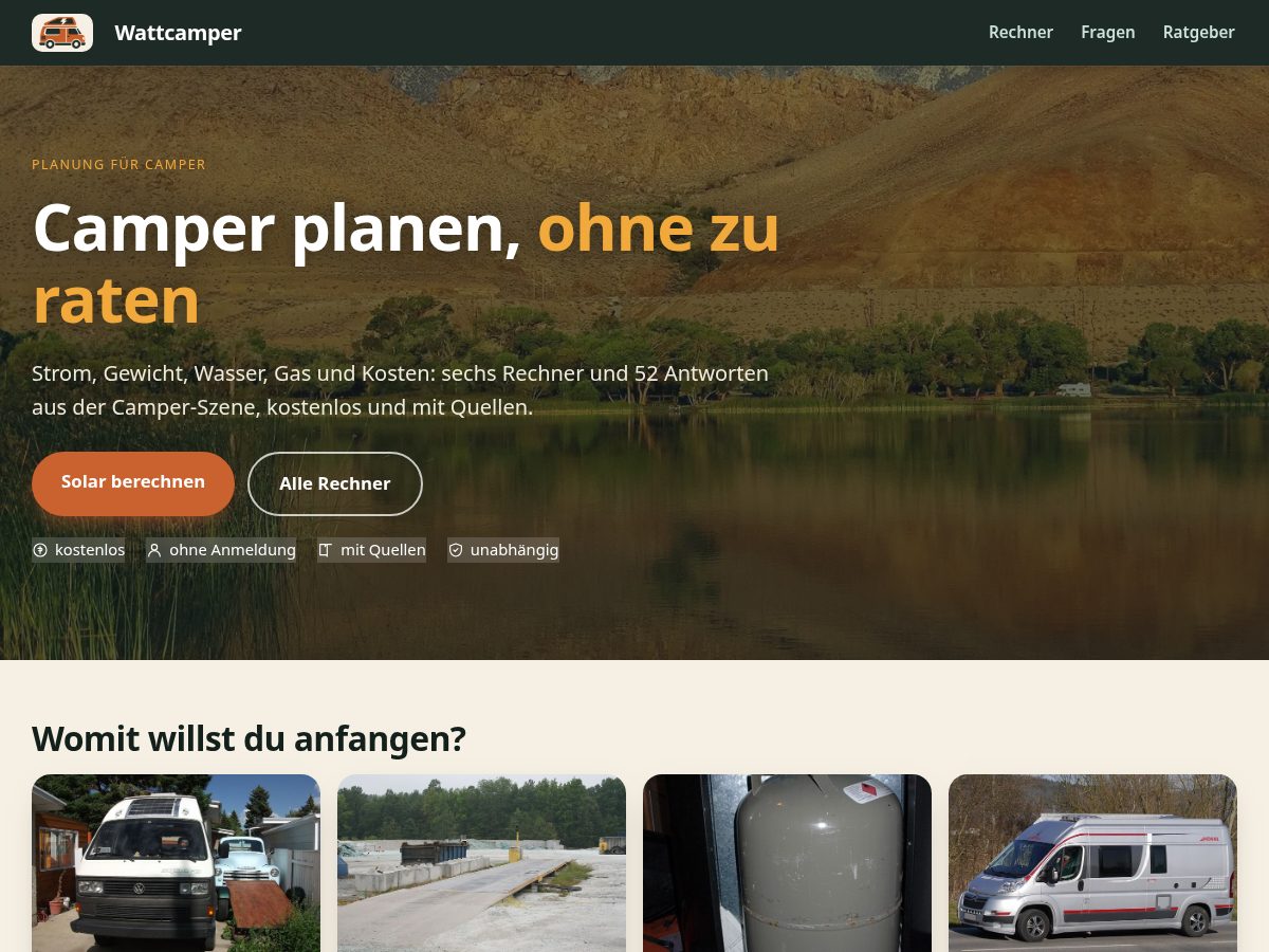 Landing-page snapshot of wattcamper.com