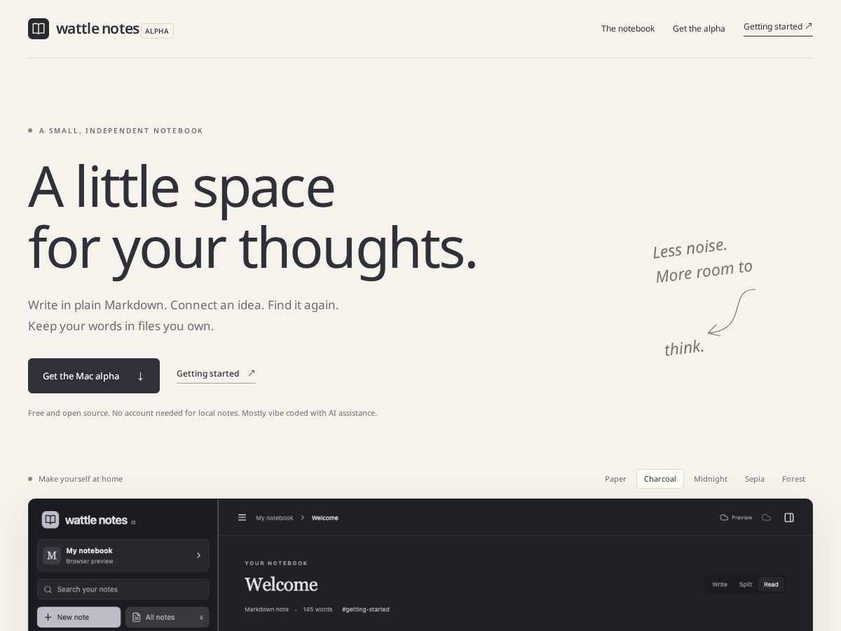 Landing-page snapshot of wattlenotes.app