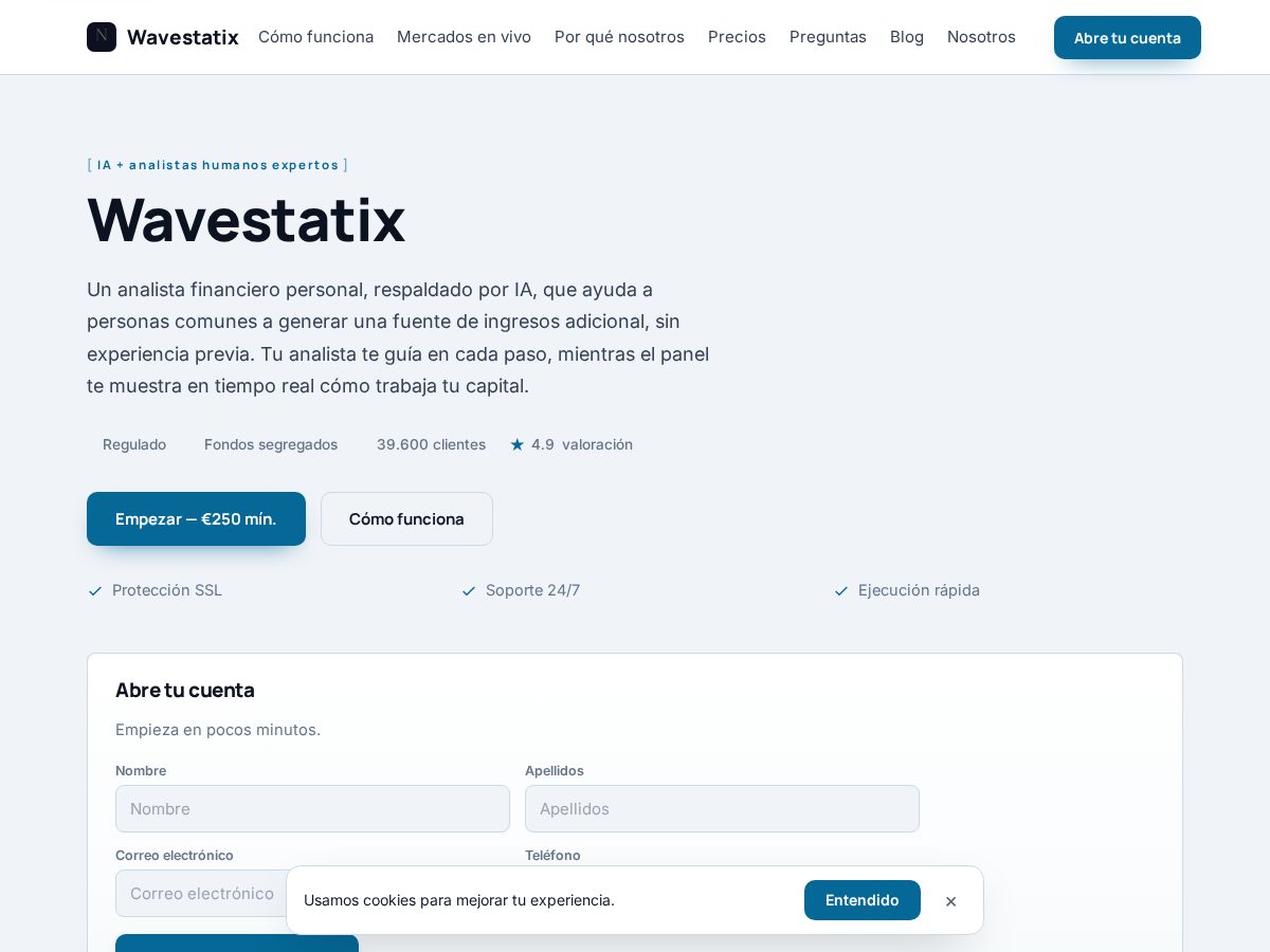 Landing-page snapshot of wavestatix-es.live