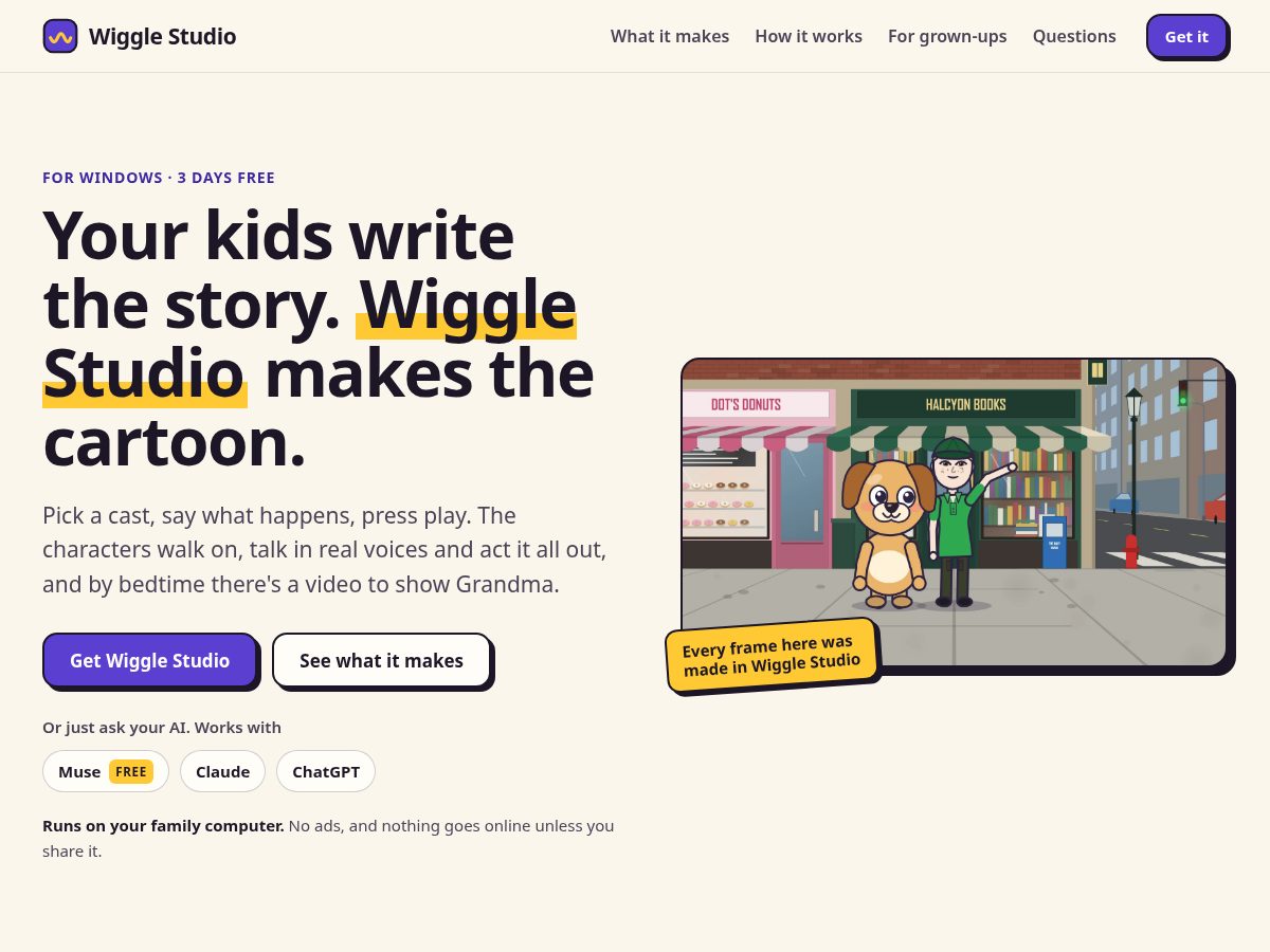 Landing-page snapshot of wigglestudio.app