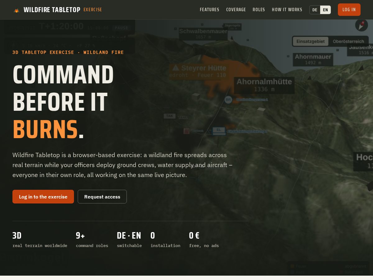 Landing-page snapshot of wildfire-tabletop.com