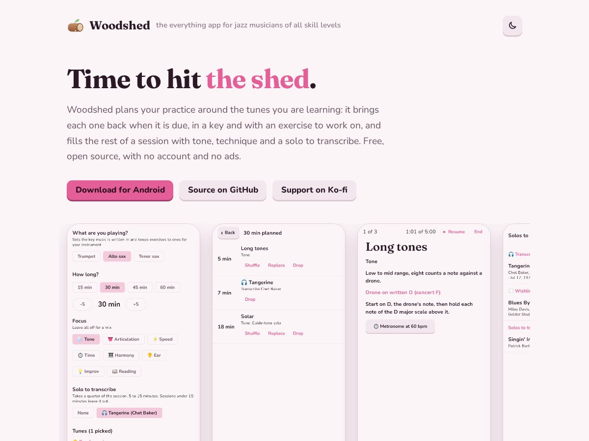 Landing-page snapshot of woodshedapp.org