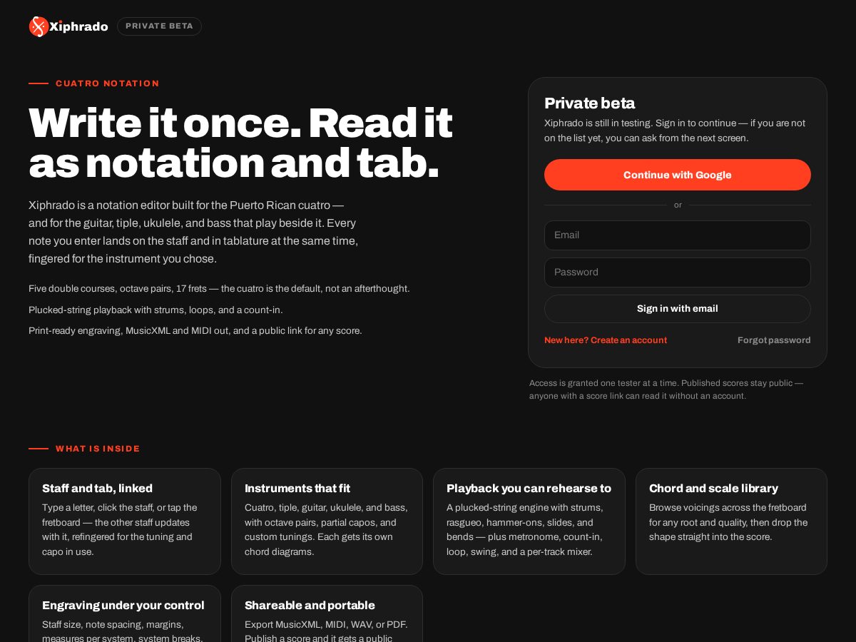 Landing-page snapshot of xiphrado.com