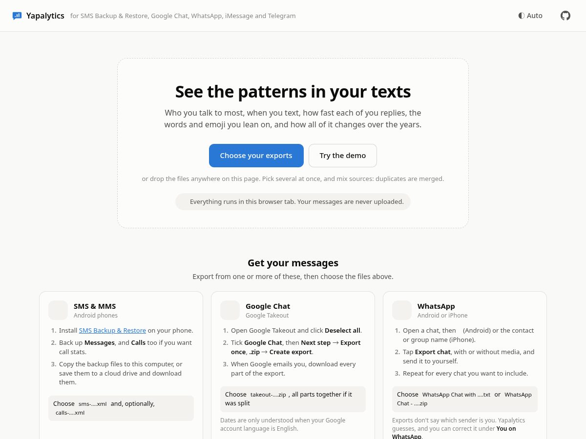 Landing-page snapshot of yapalytics.online