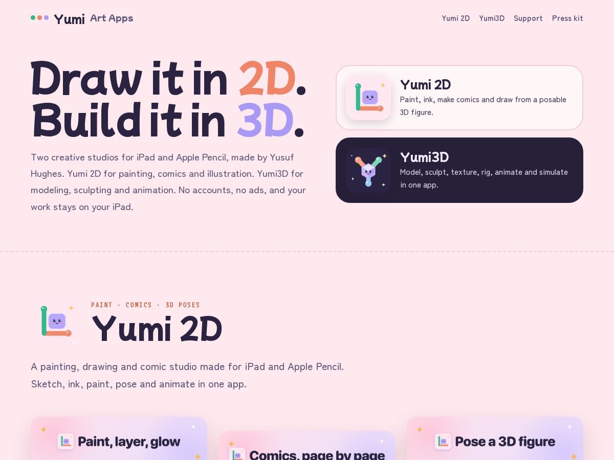 Landing-page snapshot of yumiartapps.com