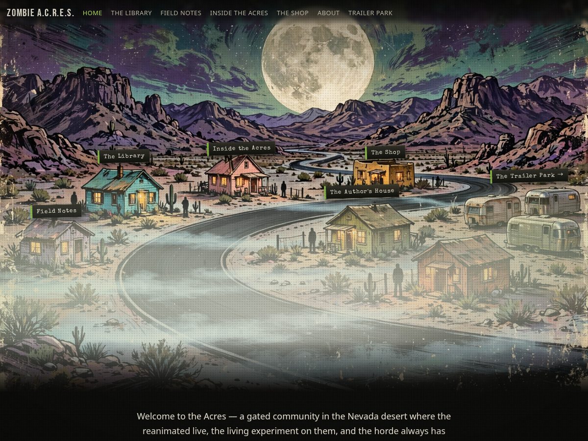 Landing-page snapshot of zombieacres.com