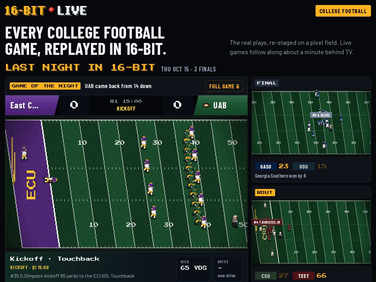 Landing-page snapshot of 16bitlive.com