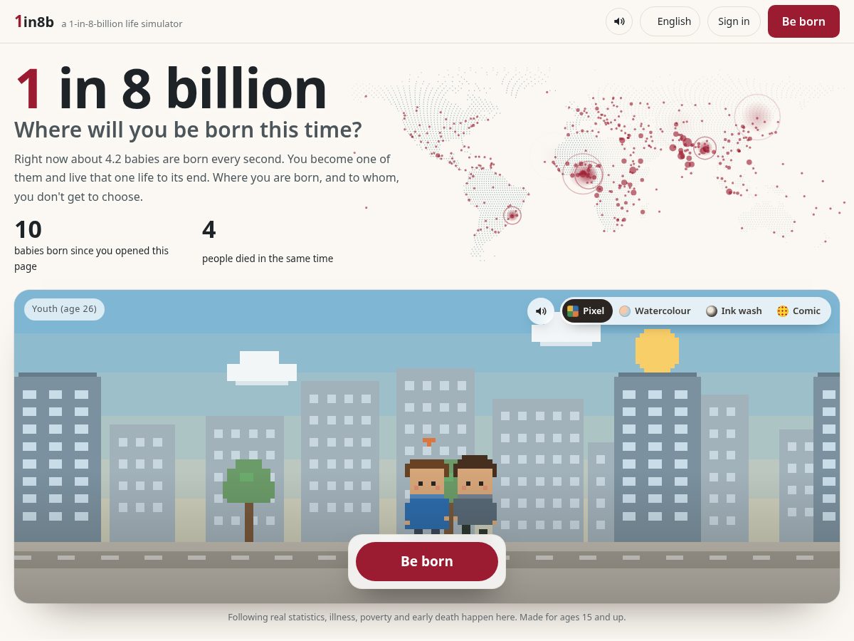 Landing-page snapshot of 1in8b.app