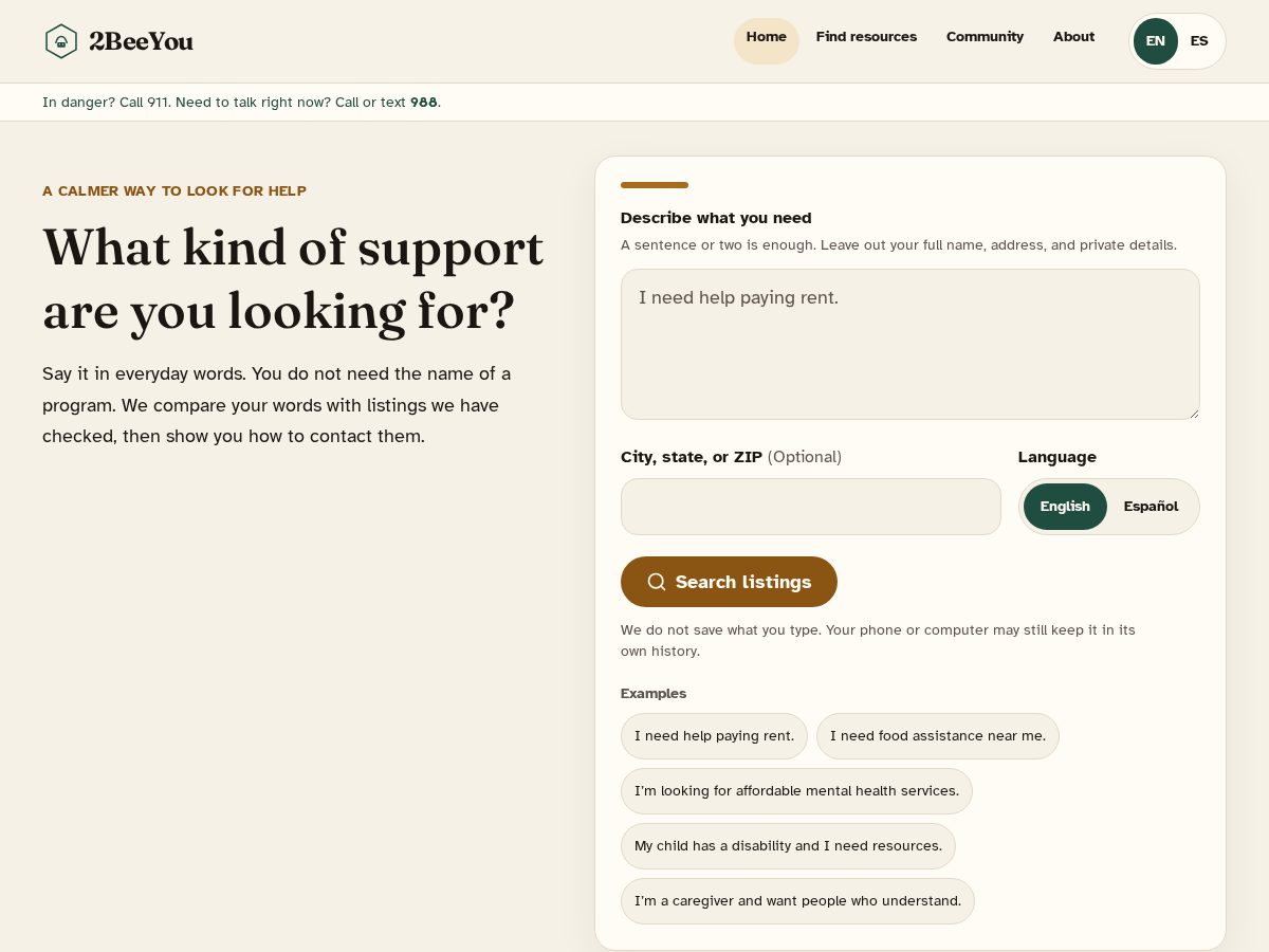 Landing-page snapshot of 2beeyou.com