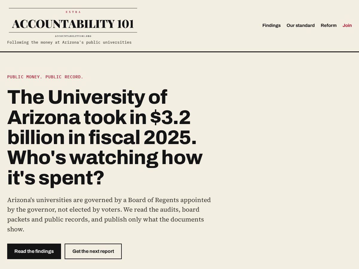 Landing-page snapshot of accountability101.org