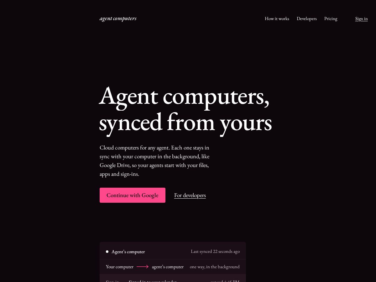 Landing-page snapshot of agent-computers.com