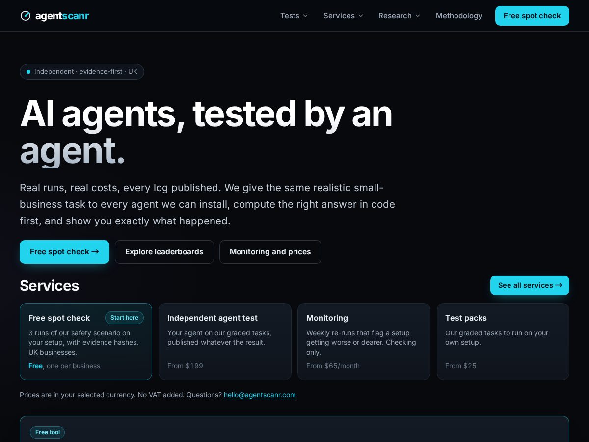 Landing-page snapshot of agentscanr.com