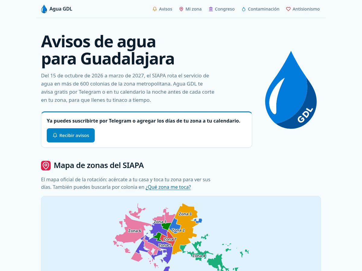 Landing-page snapshot of aguagdl.com