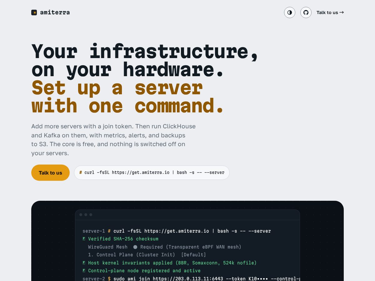 Landing-page snapshot of amiterra.dev
