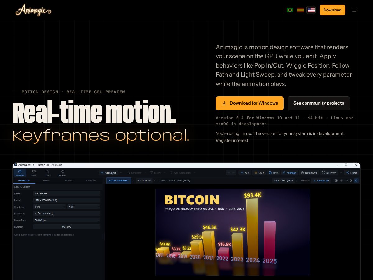 Landing-page snapshot of animagicapp.com