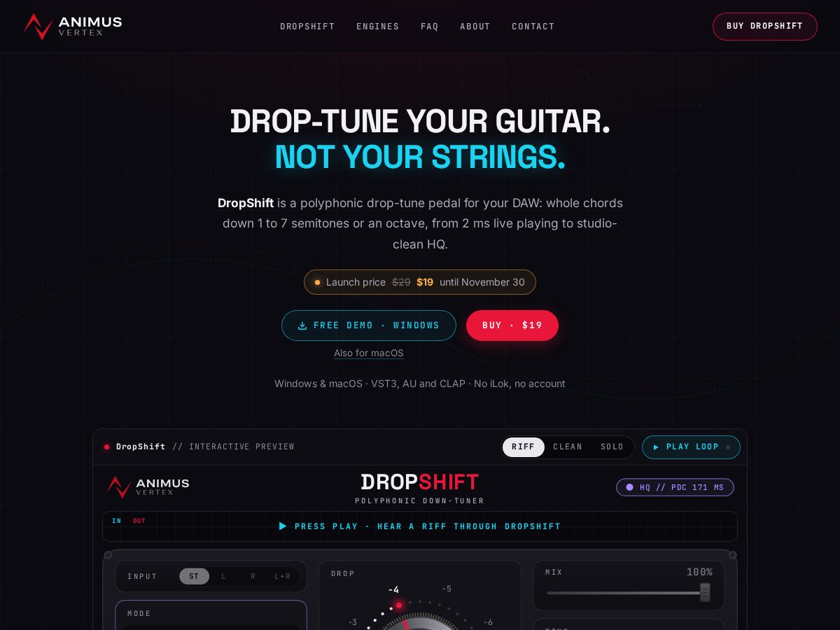 Landing-page snapshot of animusvertex.com