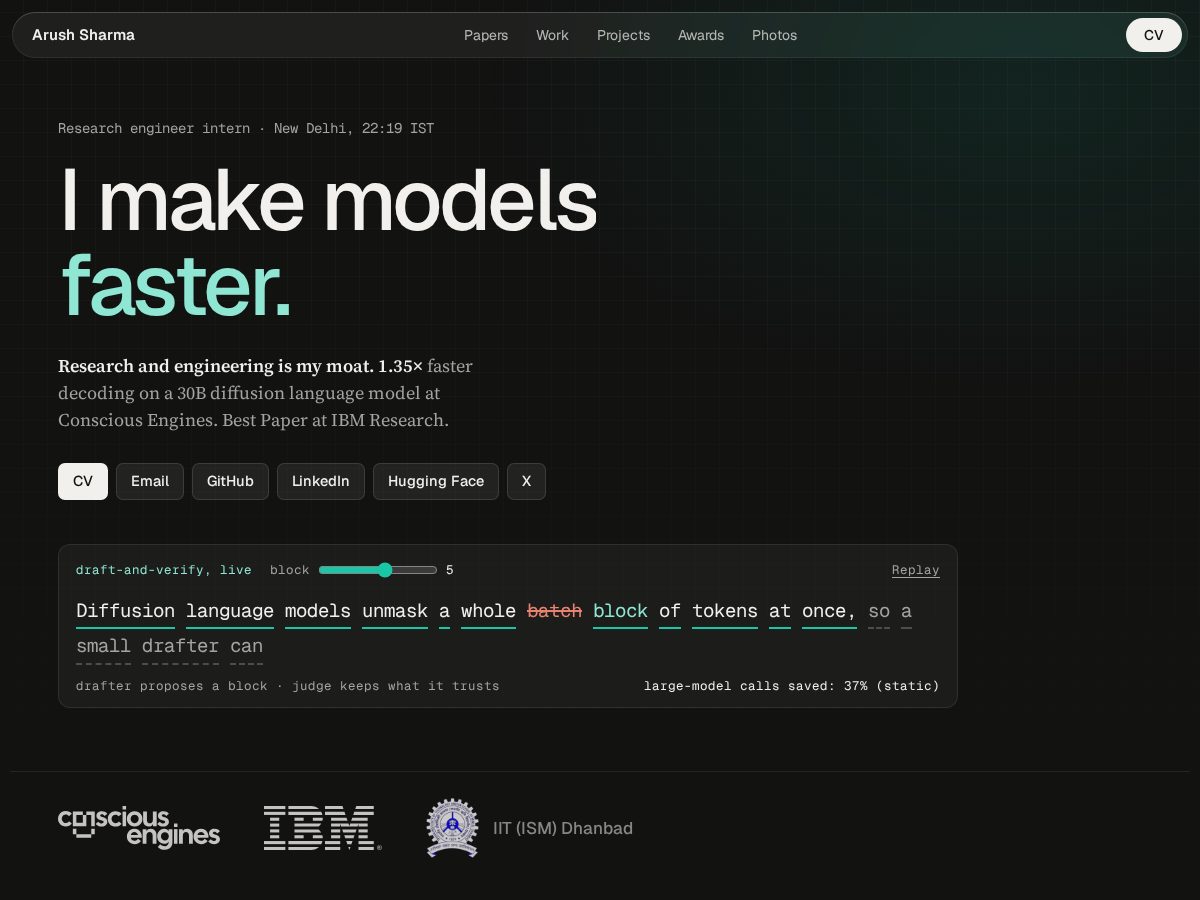 Landing-page snapshot of arushhh.com