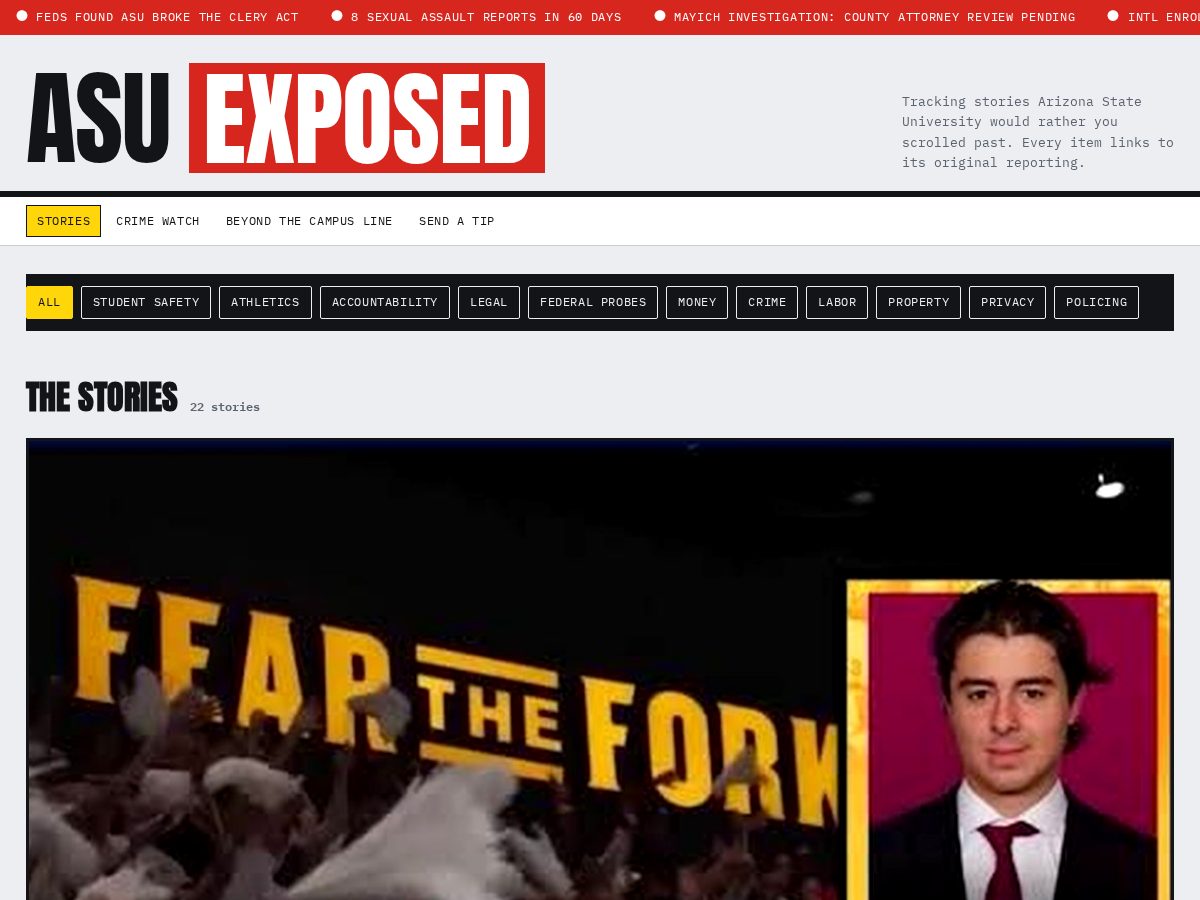 Landing-page snapshot of asuexposed.com