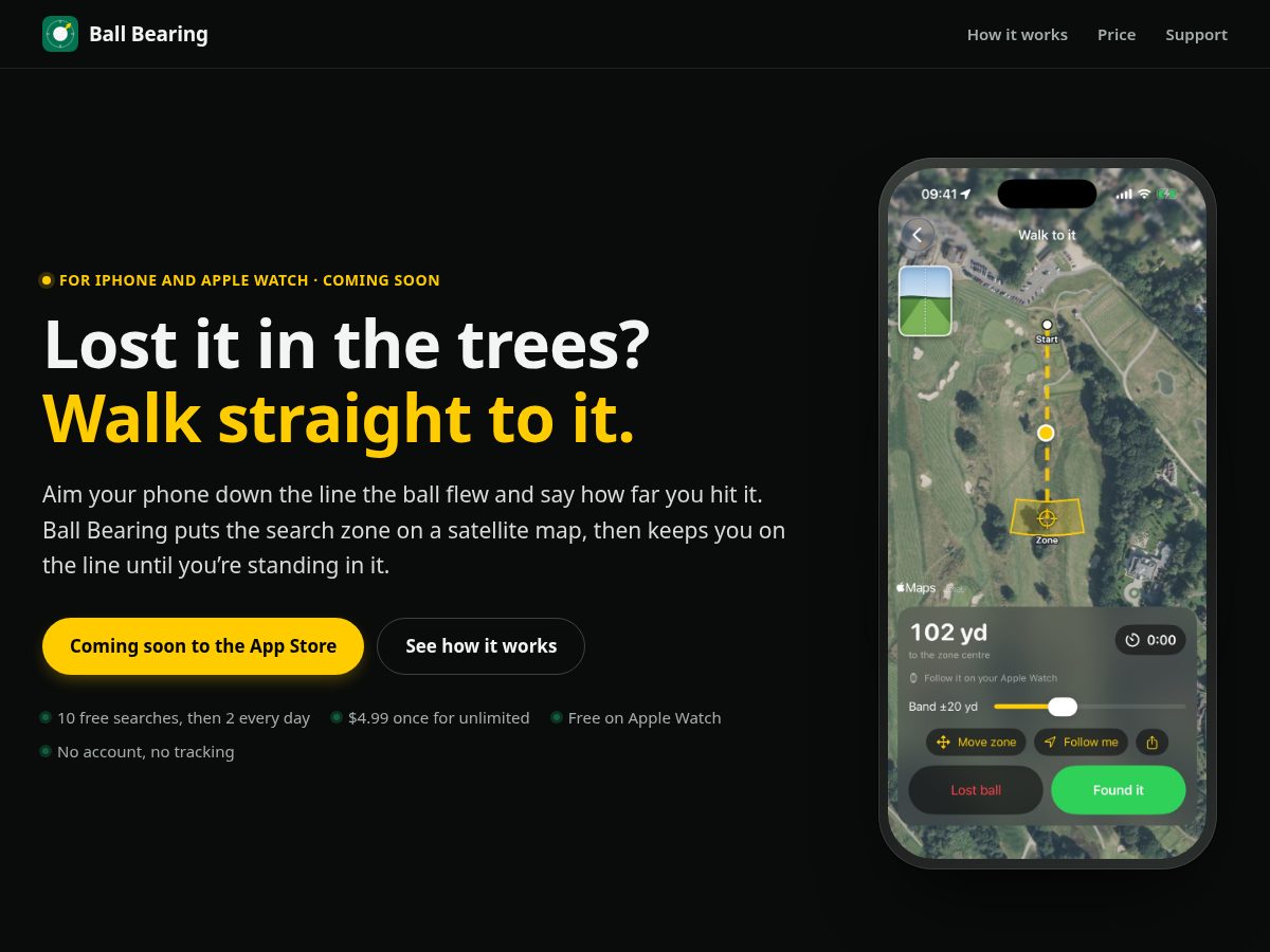 Landing-page snapshot of ballbearing.golf