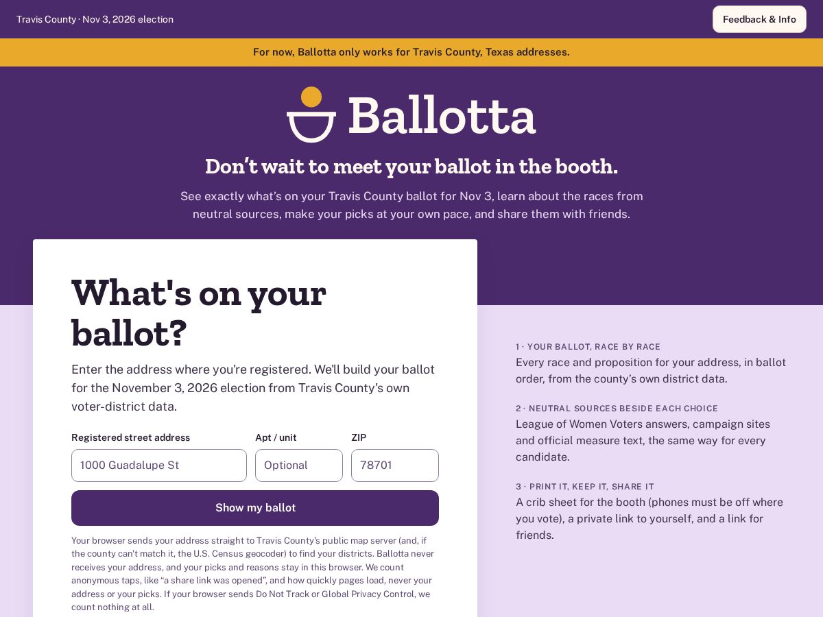 Landing-page snapshot of ballotta.org