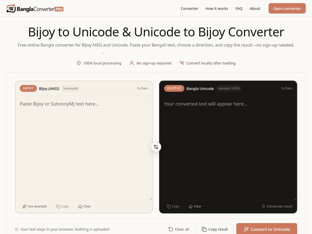 Landing-page snapshot of banglaconverter.pro