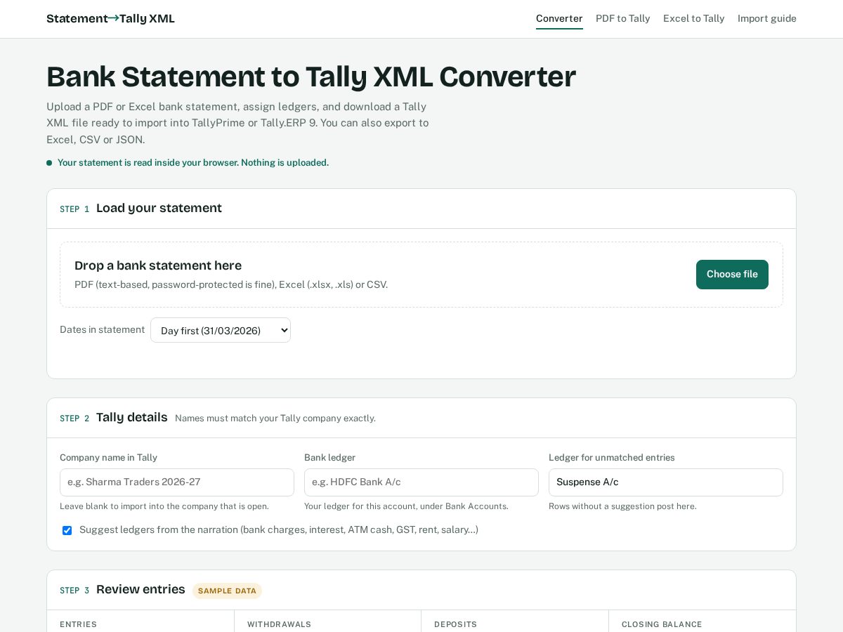 Landing-page snapshot of bankstatementtotallyxmlconverter.com