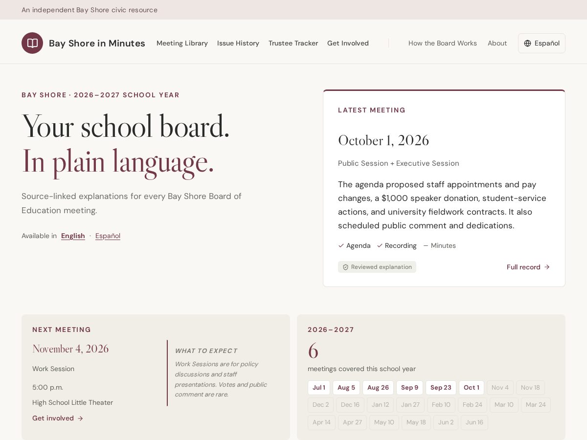 Landing-page snapshot of bayshoreinminutes.com