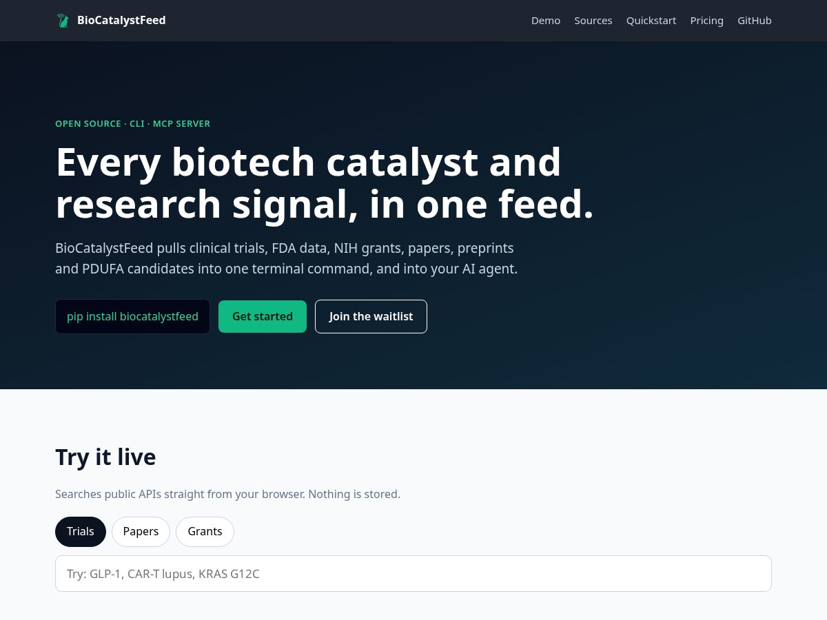 Landing-page snapshot of bcf.bio