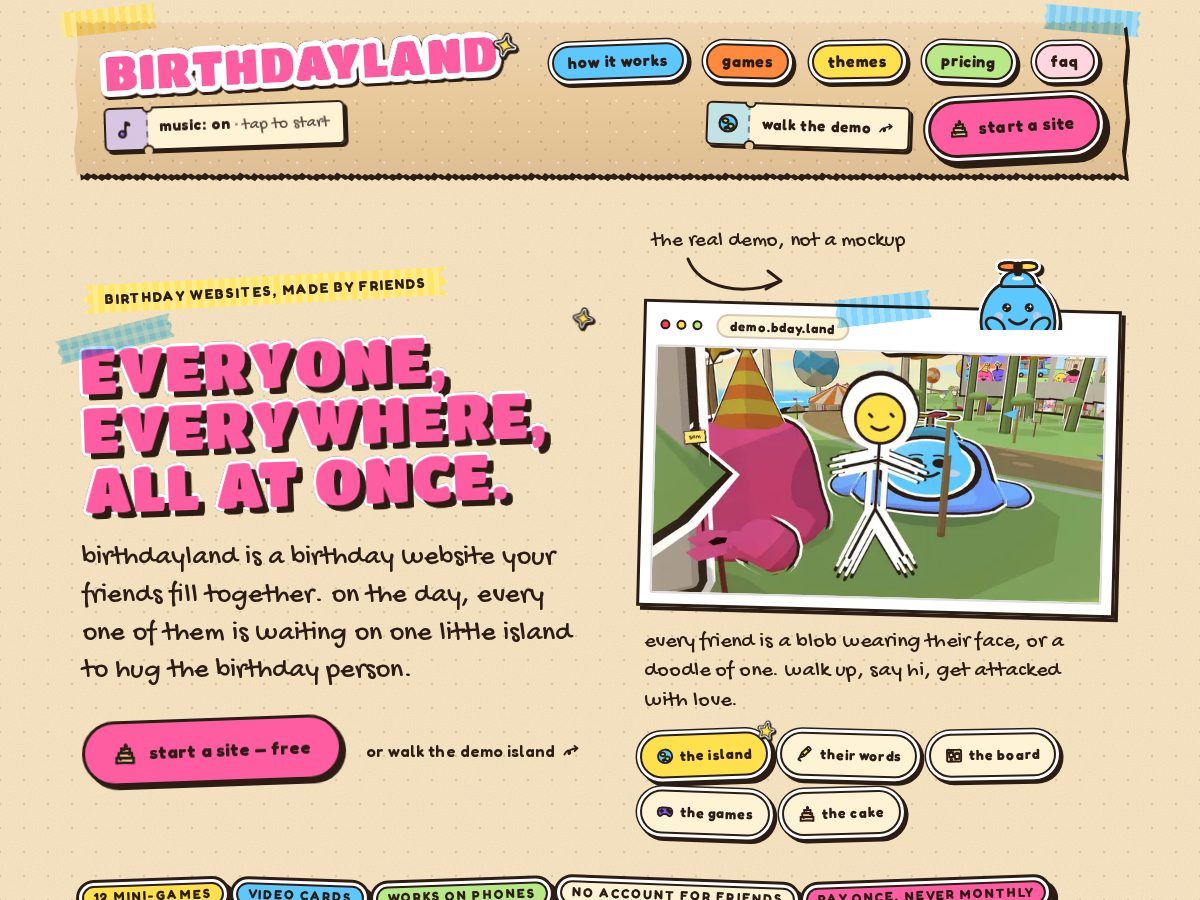 Landing-page snapshot of bday.land