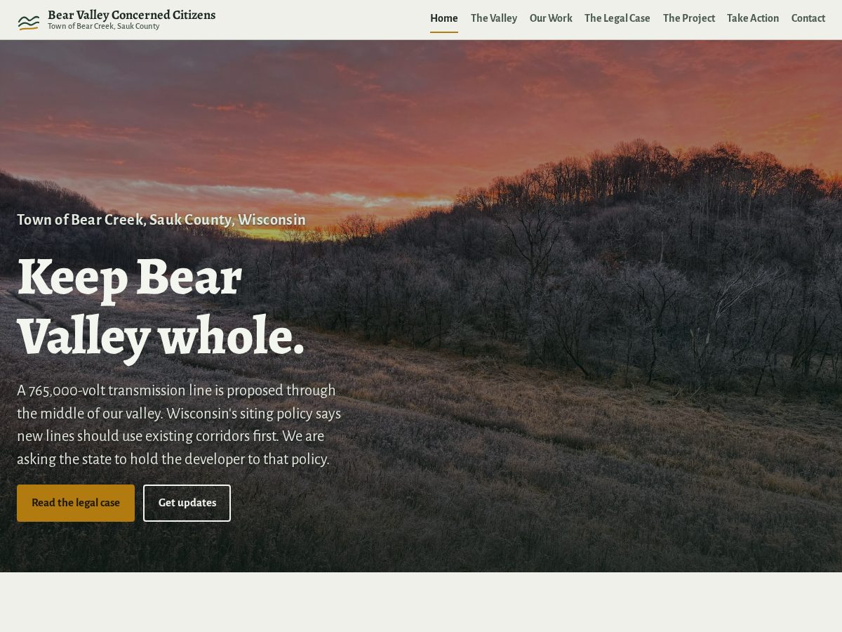 Landing-page snapshot of bearvalleywi.org