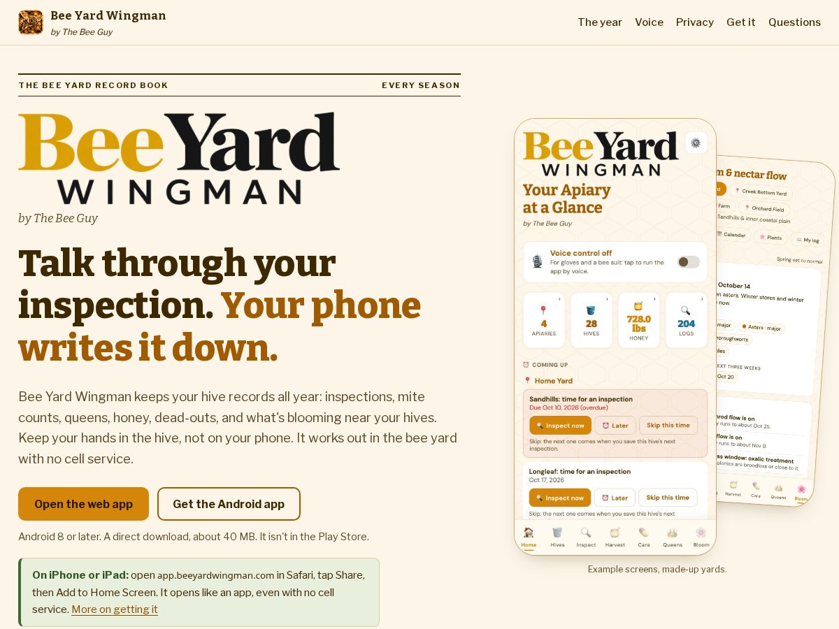 Landing-page snapshot of beeyardwingman.com