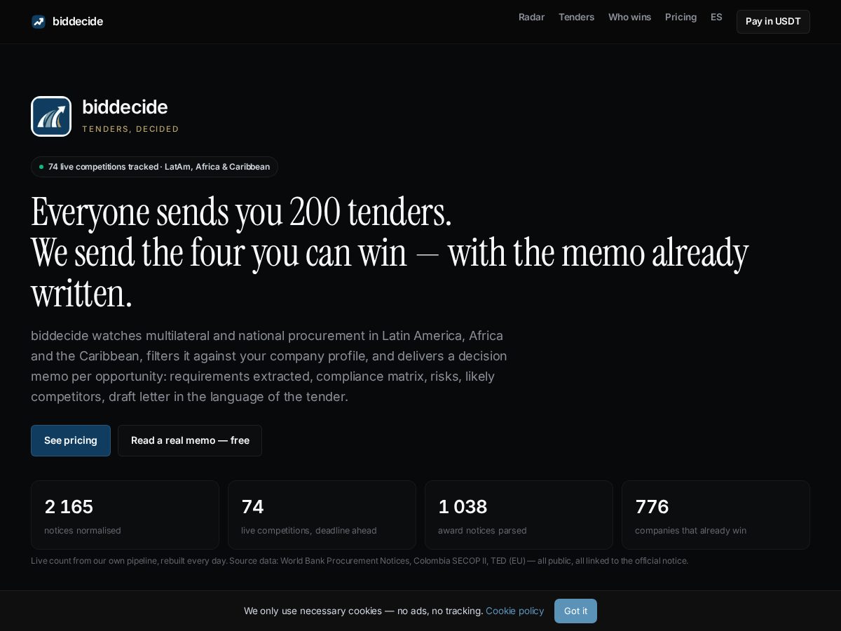 Landing-page snapshot of biddecide.com