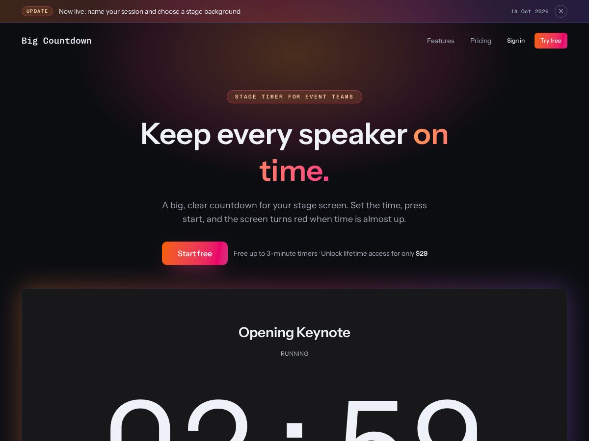 Landing-page snapshot of bigcount.online
