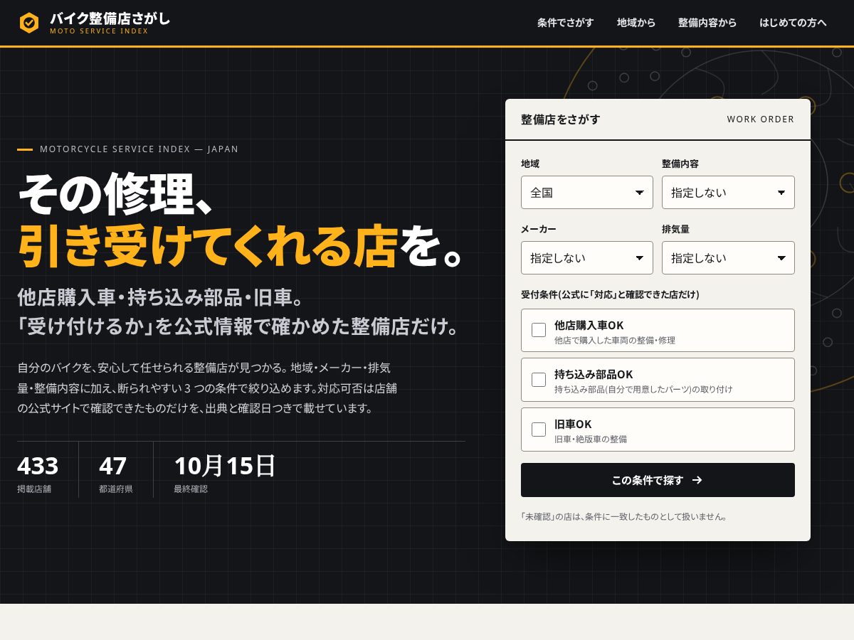 Landing-page snapshot of bikeseibi-sagashi.com
