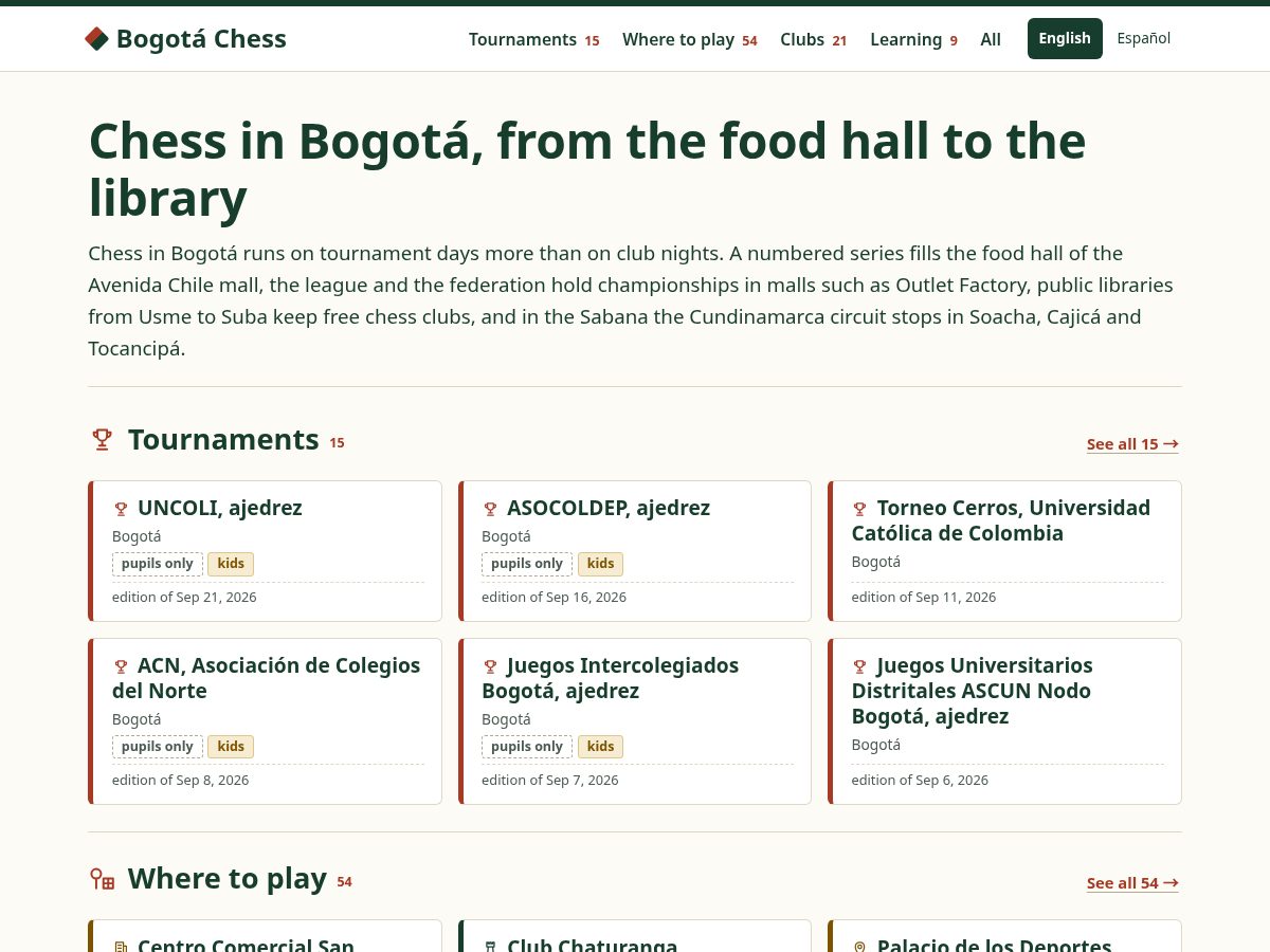 Landing-page snapshot of bogotachess.com