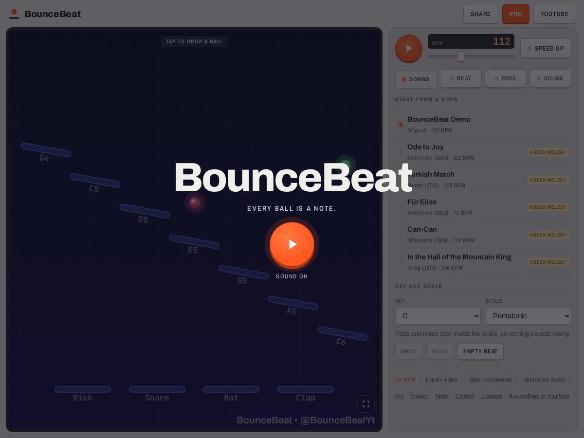 Landing-page snapshot of bouncebeat.app