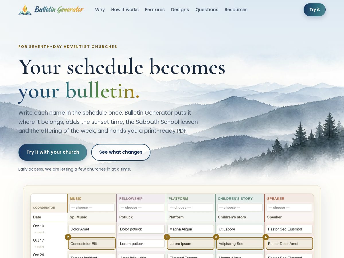Landing-page snapshot of bulletingenerator.com